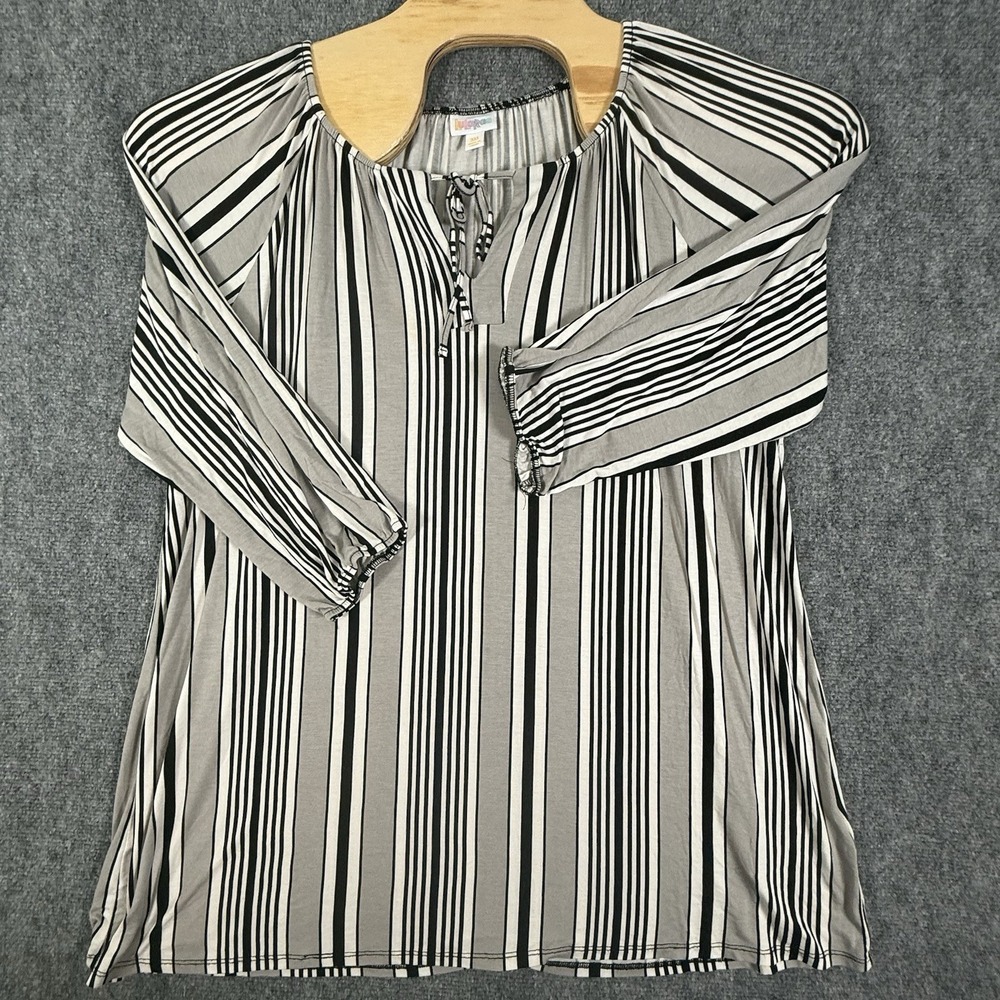 Peasant Striped Top Blouse 3XL Casual Soft Relaxed Fit Navy Blue Gray White